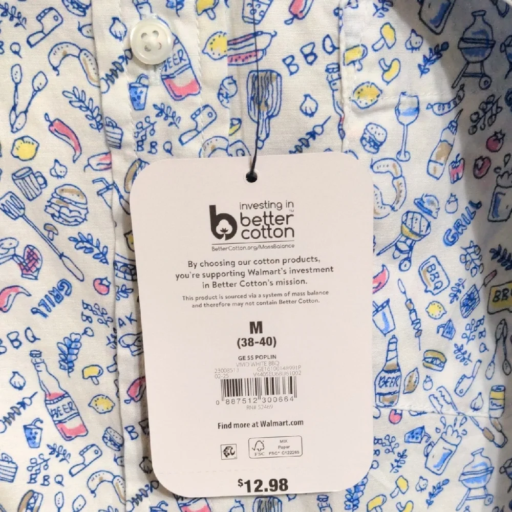 George Men's White Shirt with Blue and Purple Patterns - Picture 3 of 5